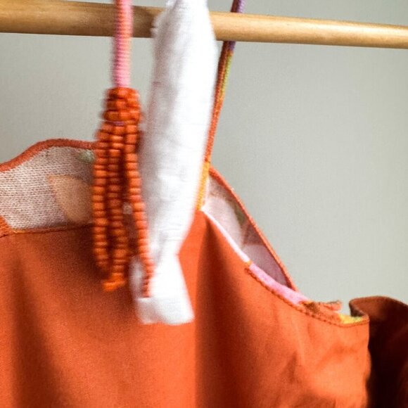 Caroline Constas Halter Dress Orange Floral Linen Blend Embroidered NWT M - Picture 6 of 10